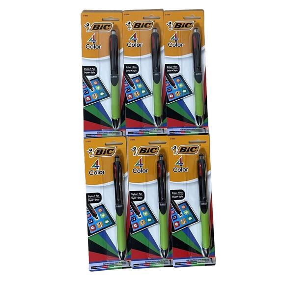 BIC 4-Color Ballpoint Pen With Stylus And Green Grip 51869 - Lot Of 6 New - Picture 1 of 8